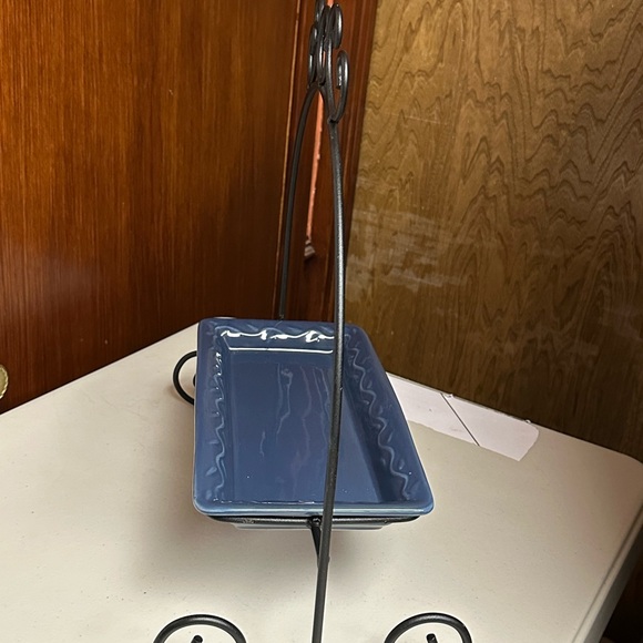 Vintage wrought iron stand holder with Appetizer Tray in cobalt blue - Picture 5 of 17